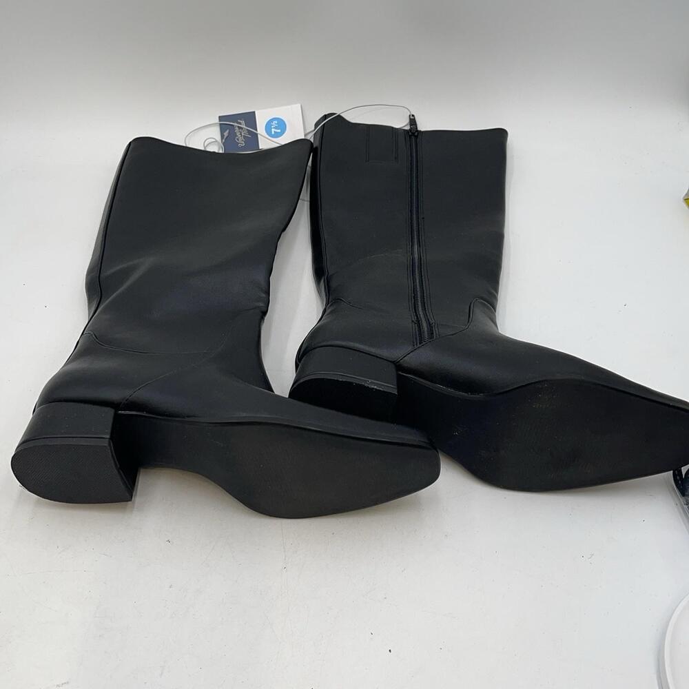 Boots Womens Black Faux Leather Knee High Riding Zip Block Heel New Sz 7.5